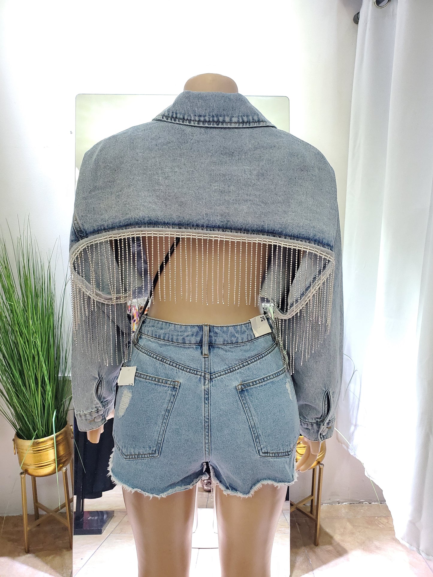 Valentina Crop Rhinestone Tassel Denim Jacket