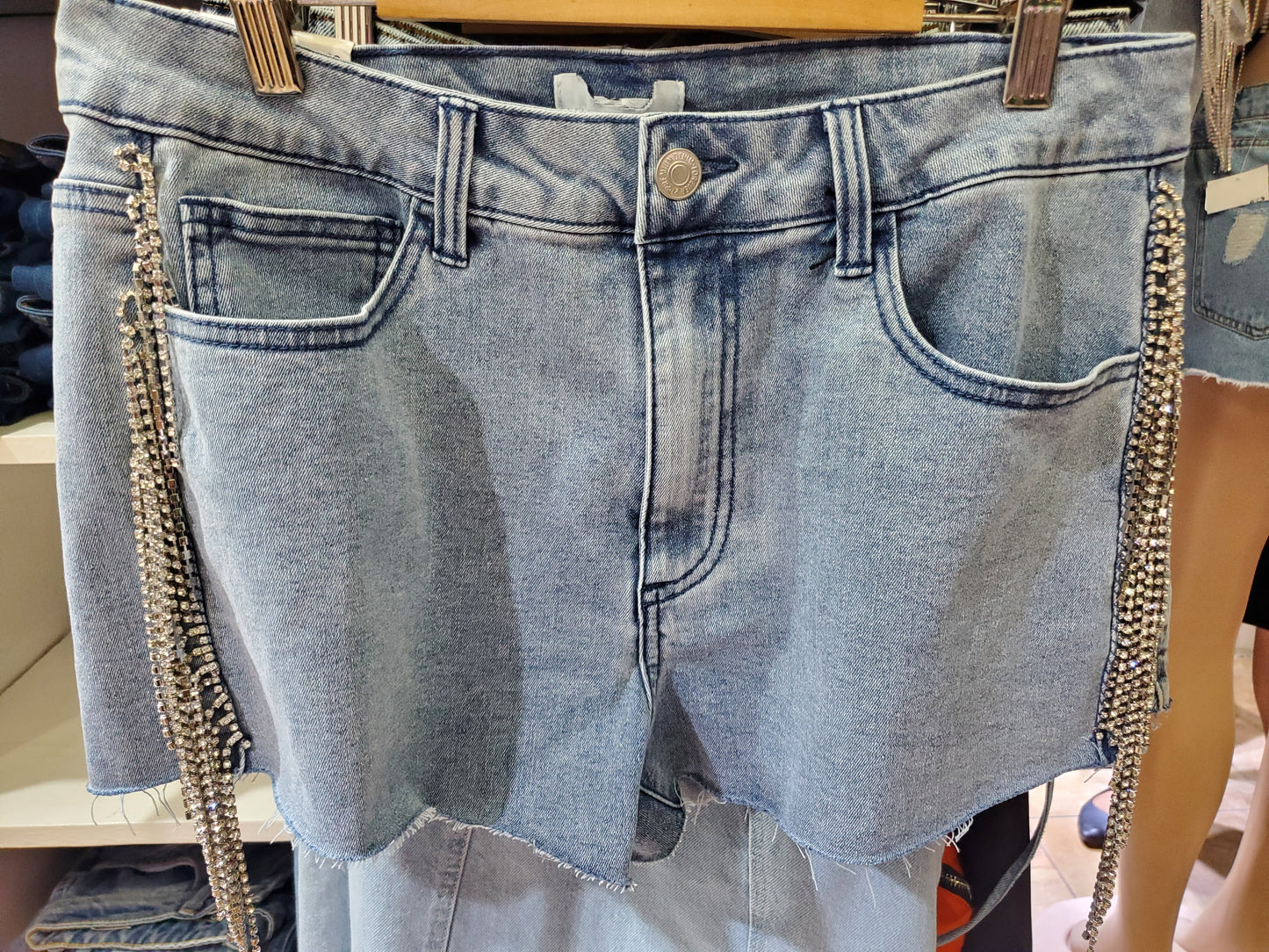 Elena Rhinestone Tassel Denim Short