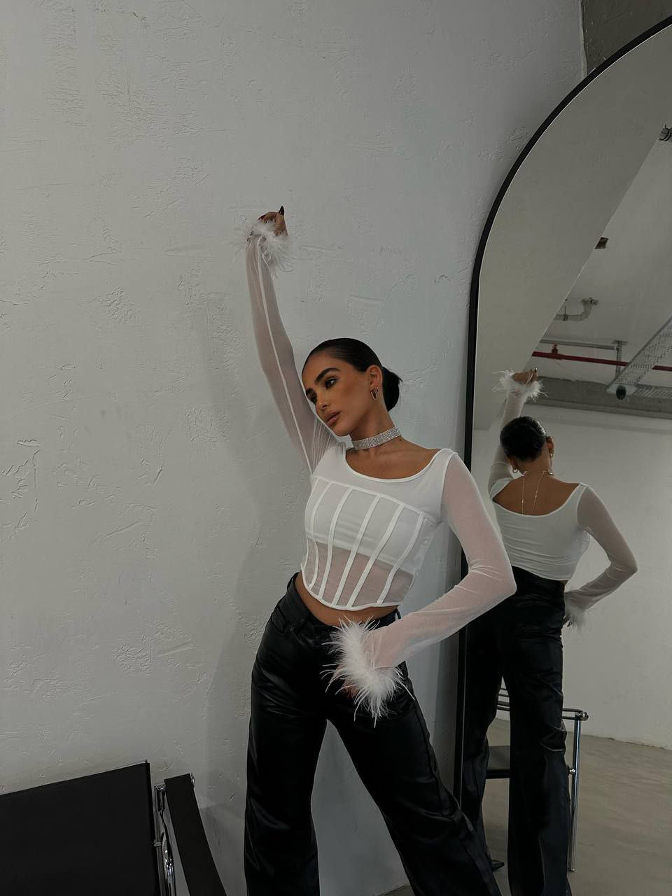 Merle Feather Trim Top