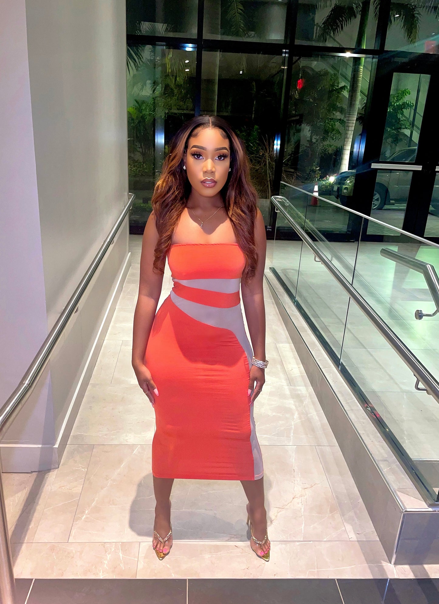 Ida Mesh Panel Midi Dress