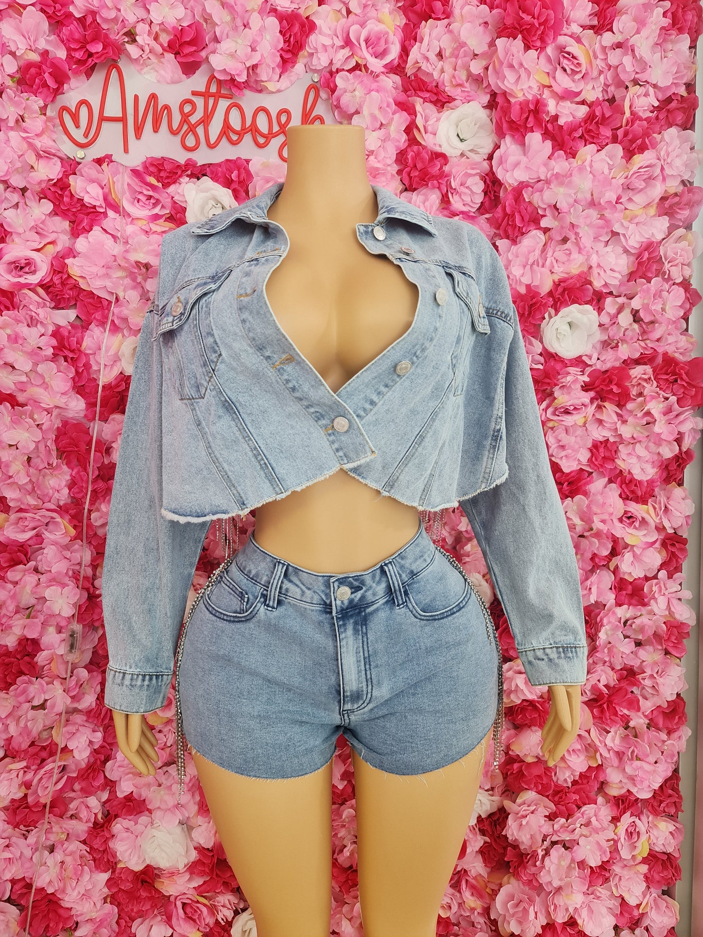 Valentina Crop Rhinestone Tassel Denim Jacket