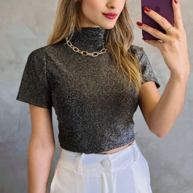 Cherish High Neck Sequin Blouse