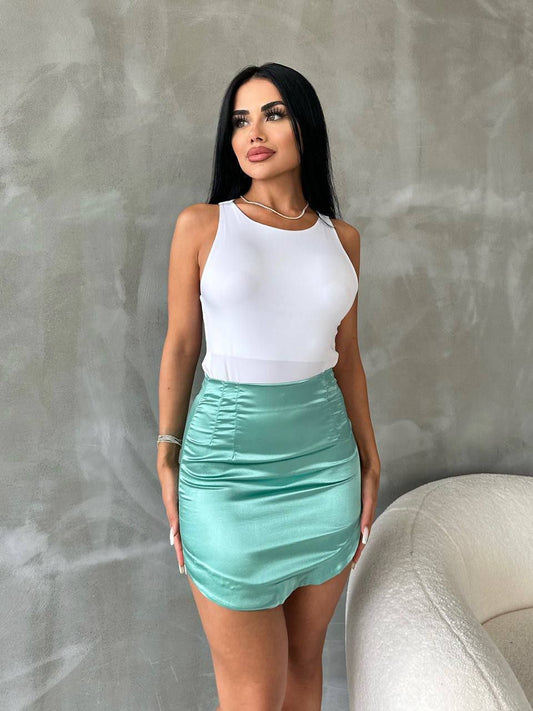 Sky Sateen Mini Skirt