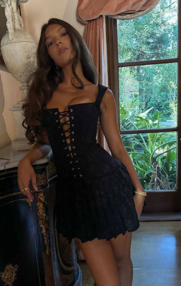 Angie - Lace-Up Bustier Mini Dress